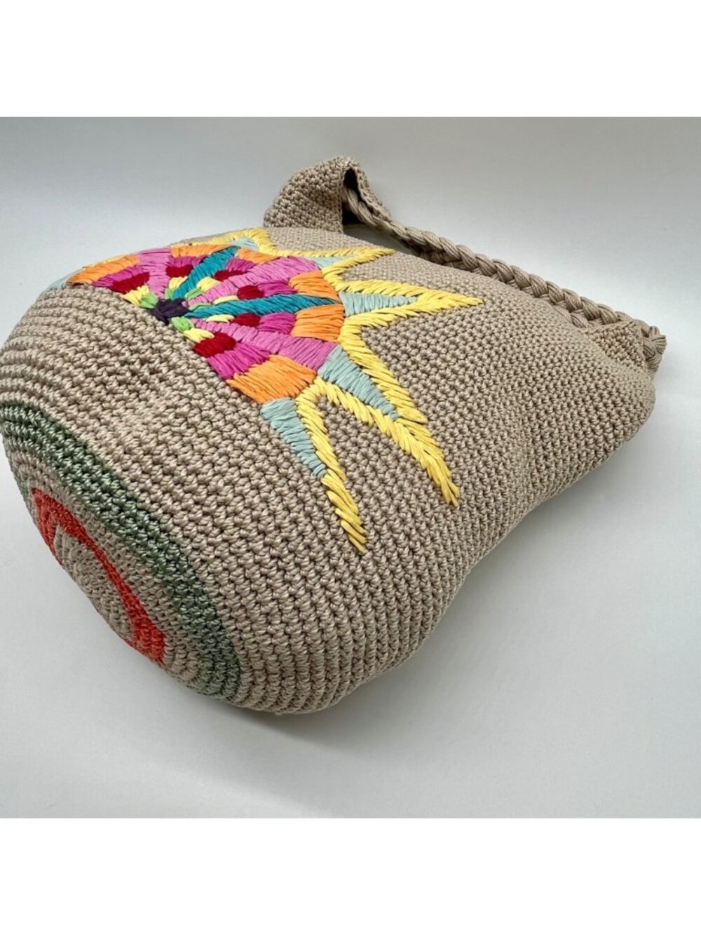 The Sak Tan Crocheted Crossbody Bag with Multicolor Sunburst Embroidery - Picture 6 of 10